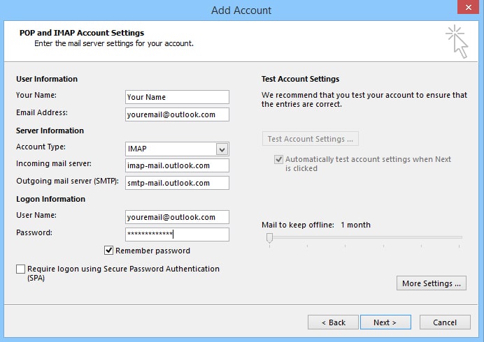 outlook imap settings