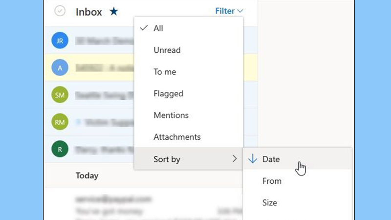Reset inbox filter