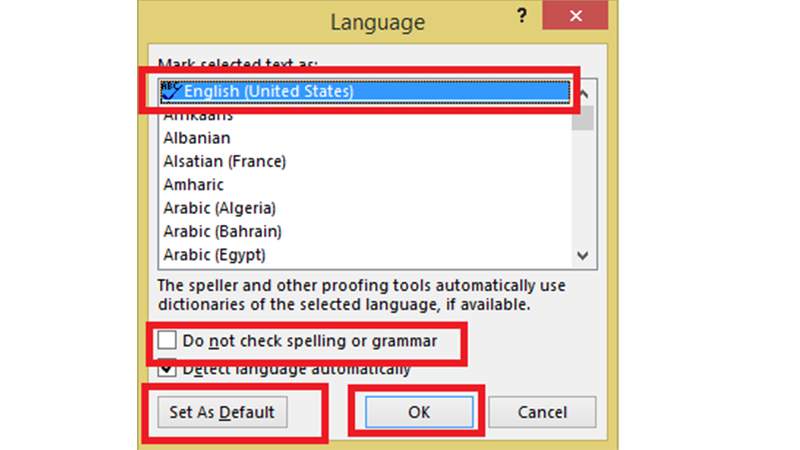 Enable The Proofreading Using Language Option